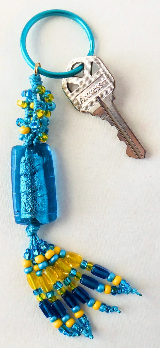 Aqua & Yellow Beaded Keychain - Juicybeads Jewelry