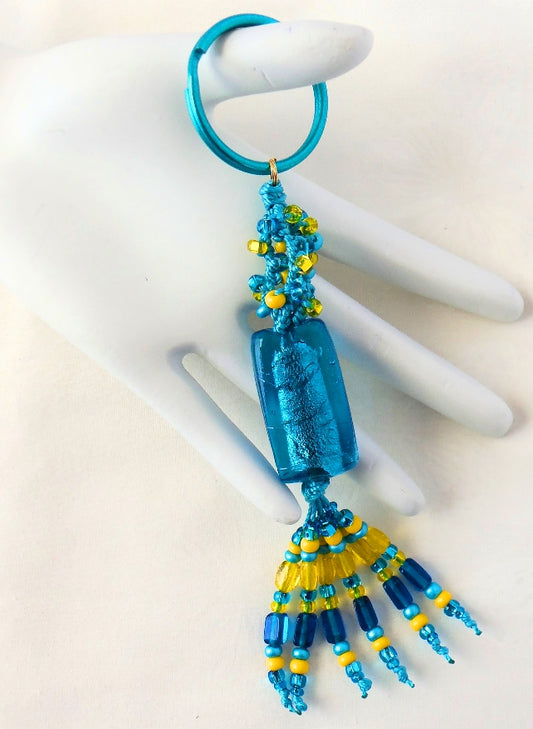 Aqua & Yellow Beaded Keychain - Juicybeads Jewelry