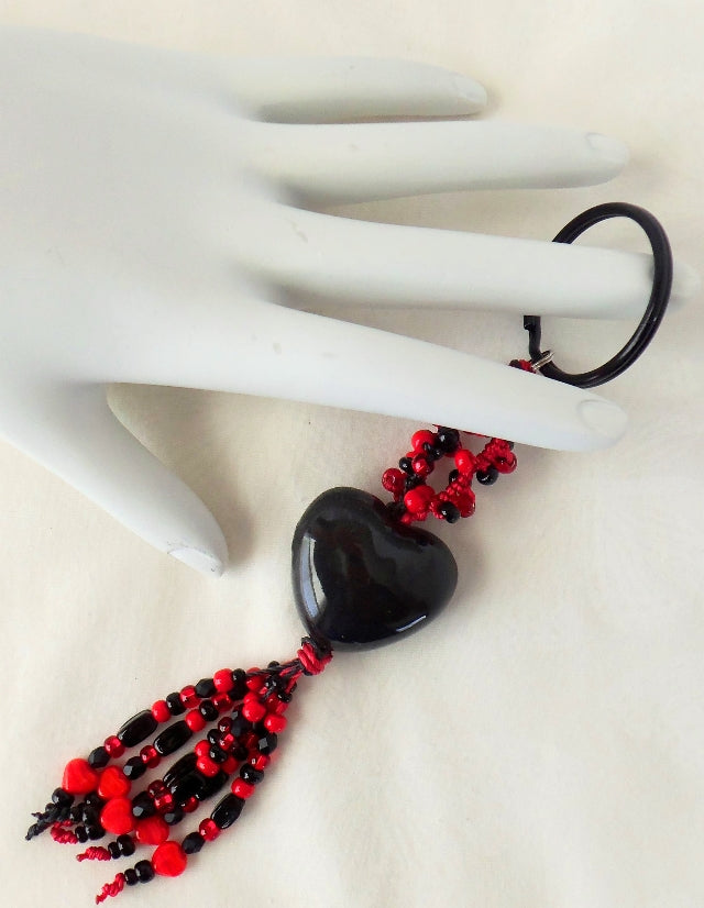 Black & Red Beaded Keychain - Juicybeads Jewelry