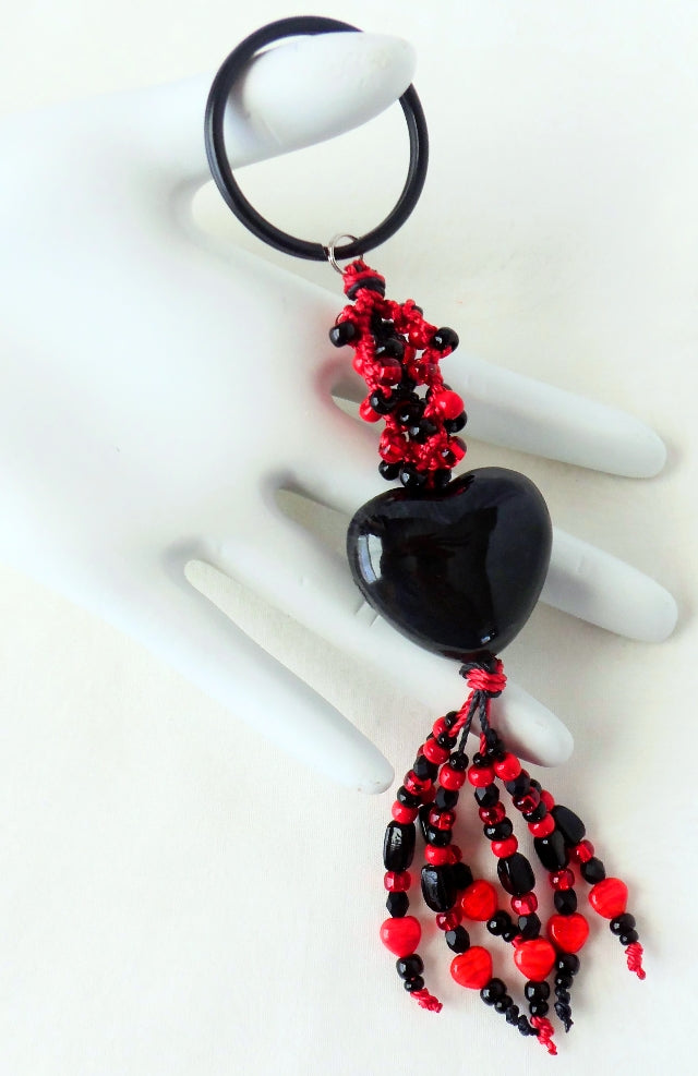 Black & Red Beaded Keychain - Juicybeads Jewelry