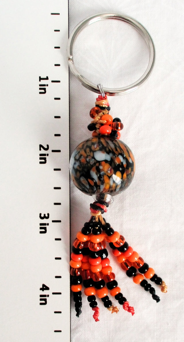 Black & Orange Beaded Keychain