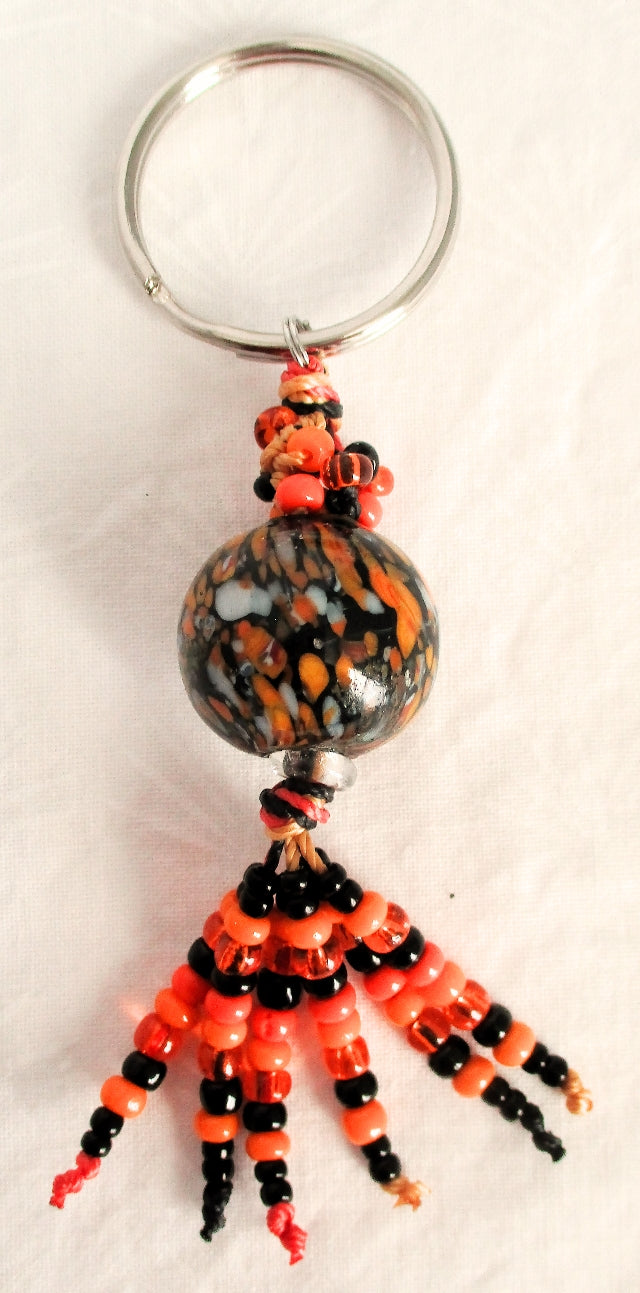 Black & Orange Beaded Keychain - Juicybeads Jewelry