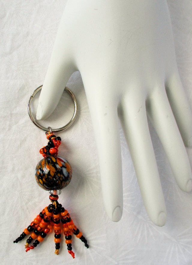 Black & Orange Beaded Keychain - Juicybeads Jewelry