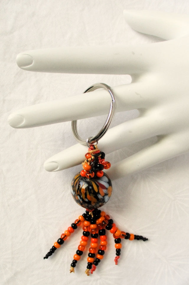 Black & Orange Beaded Keychain - Juicybeads Jewelry