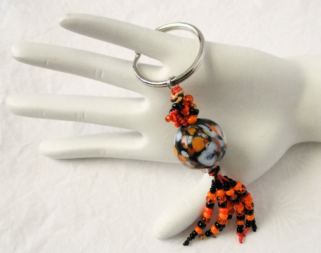 Black & Orange Beaded Keychain - Juicybeads Jewelry