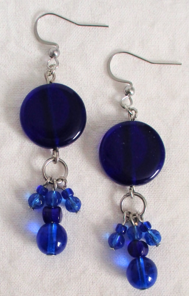 Blue Disc Dangle Earrings - Juicybeads Jewelry