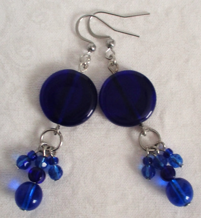 Blue Disc Dangle Earrings - Juicybeads Jewelry