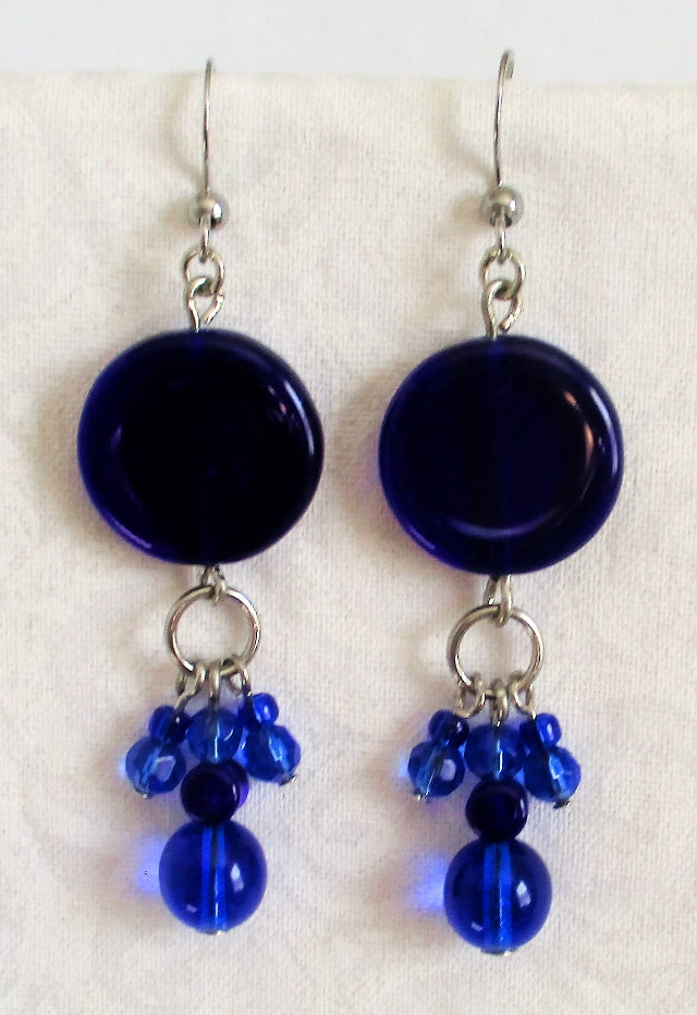 Blue Disc Dangle Earrings - Juicybeads Jewelry