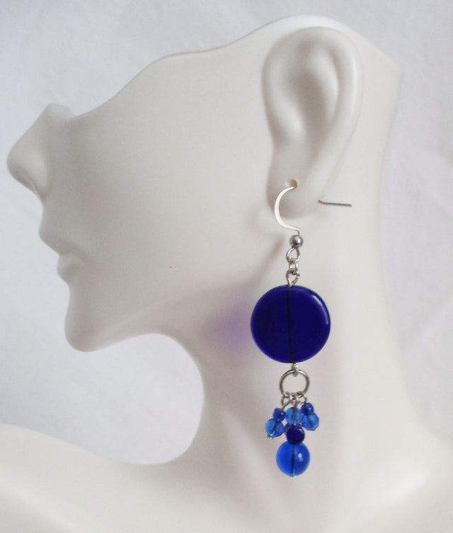 Blue Disc Dangle Earrings - Juicybeads Jewelry