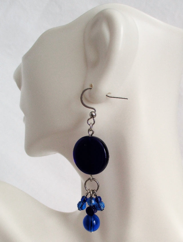 Blue Disc Dangle Earrings - Juicybeads Jewelry