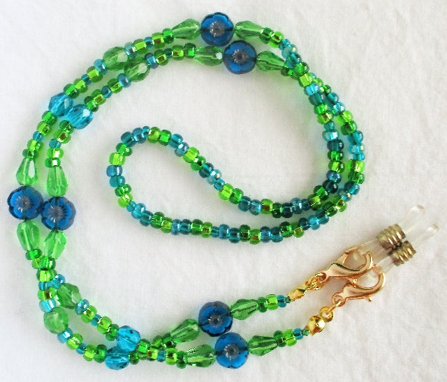 Blue Flower Beaded Eyeglass Chain - Juicybeads Jewelry