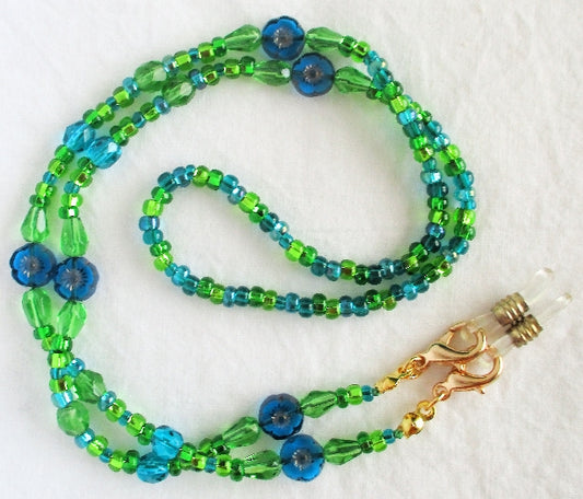 Blue Flower Beaded Eyeglass Chain - Juicybeads Jewelry