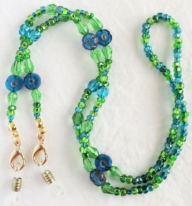 Blue Flower Beaded Eyeglass Chain - Juicybeads Jewelry