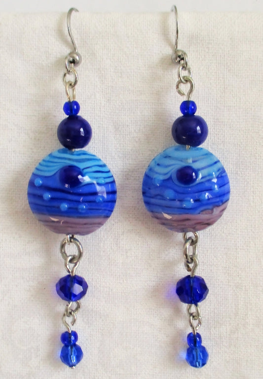 blue lampwork dangle earrings - juicybeads jewelry