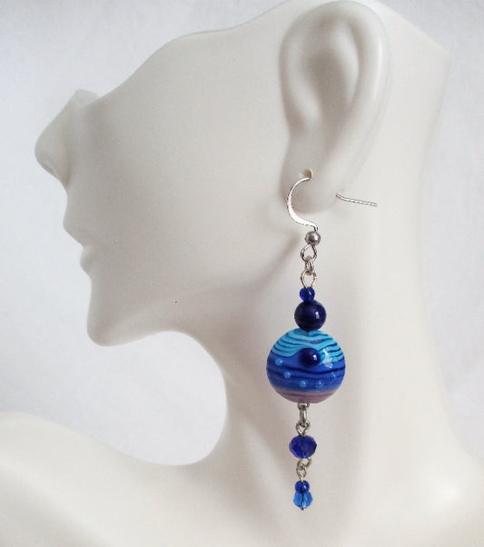 blue lampwork dangle earrings - juicybeads jewelry