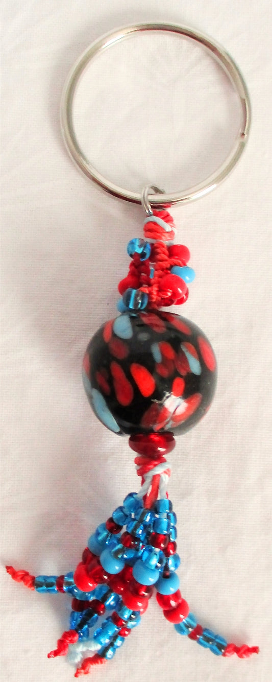 Blue & Red Beaded Keychain - Juicybeads Jewelry