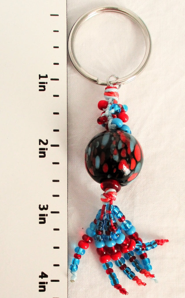 Blue & Red Beaded Keychain - Juicybeads Jewelry