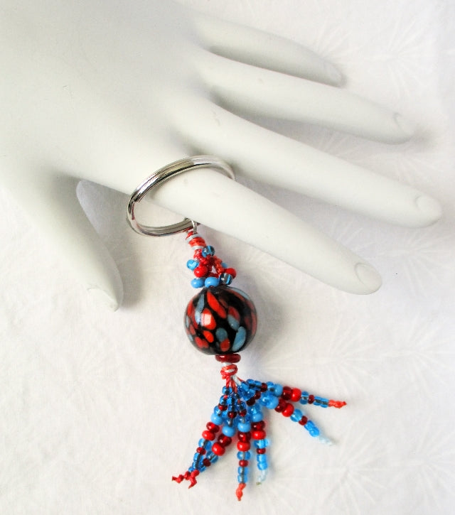 Blue & Red Beaded Keychain - Juicybeads Jewelry