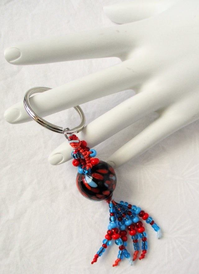 Blue & Red Beaded Keychain - Juicybeads Jewelry