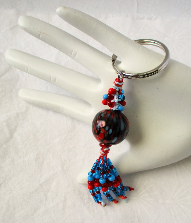 Blue & Red Beaded Keychain - Juicybeads Jewelry