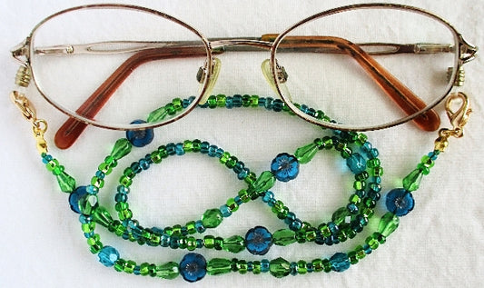 blue flower beaded eyeglass chain - juicybeads jewelry