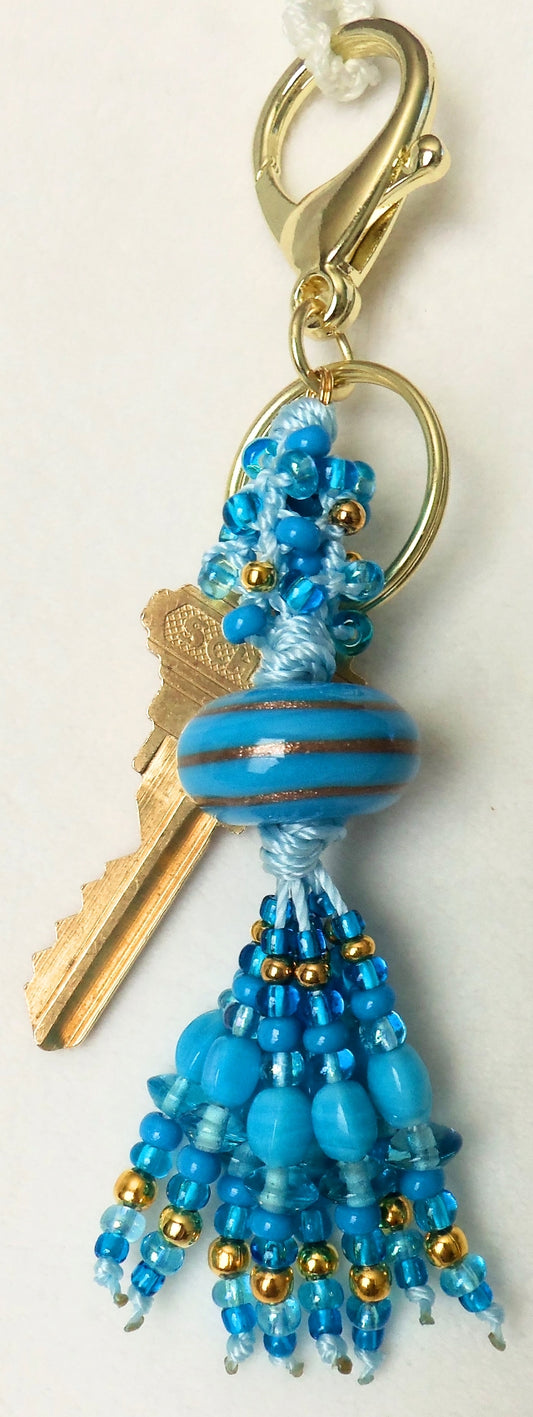 Blue Macrame Tassle Keychain - Juicybeads Jewelry