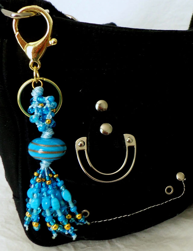 Blue Macrame Tassle Keychain - Juicybeads Jewelry