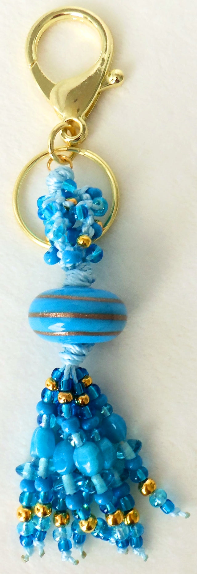 Blue Macrame Tassle Keychain - Juicybeads Jewelry