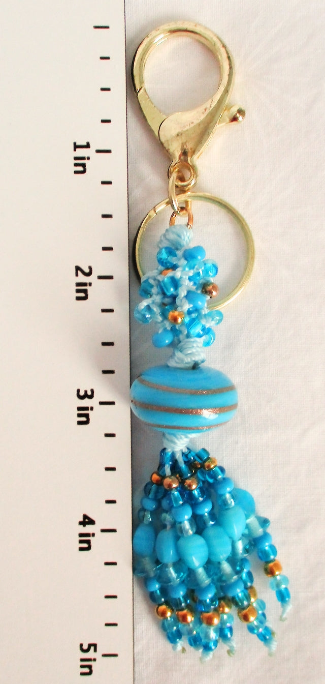 Blue Macrame Tassle Keychain - Juicybeads Jewelry