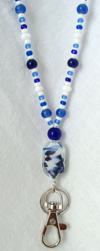 Blue & White Beaded Lanyard - Juicybeads Jewelry