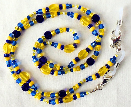 Blue & Yellow Beaded Eyeglass Chain - Juicybeads Jewelry