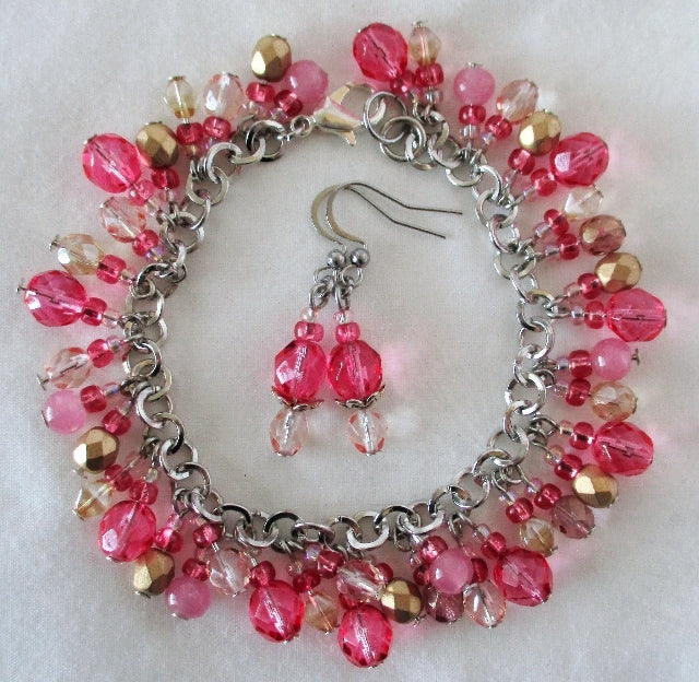 Blush Pink Beaded Cluster Bracelet - Juicybeads Jewelry