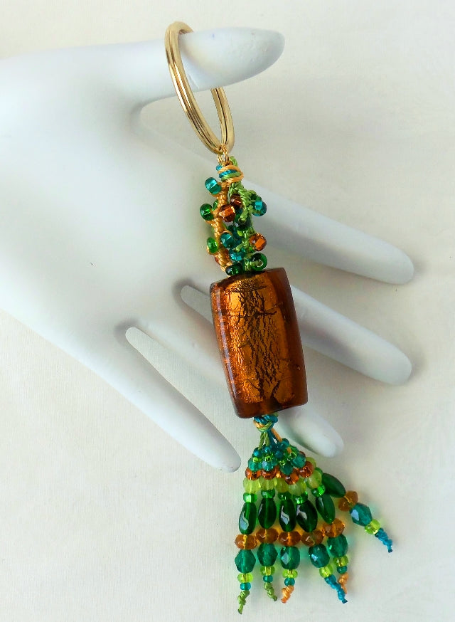 Brown & Green Beaded Keychain - Juicybeads Jewelry