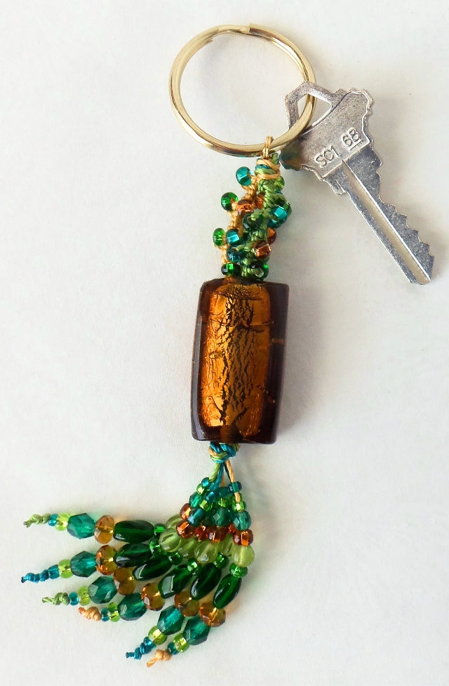 Brown & Green Beaded Keychain - Juicybeads Jewelry