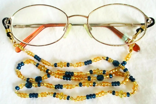 Capri Blue & Yellow Beaded Eyeglass Chain - Juicybeads Jewelry