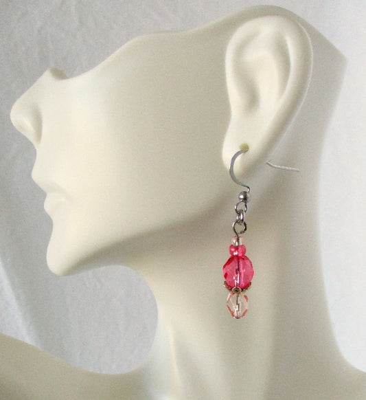 Faceted Pink Dangle Earrings - Juicybeads Jewelry