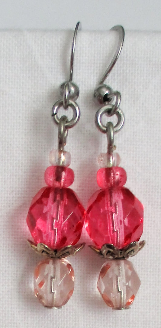 Faceted Pink Dangle Earrings - Juicybeads Jewelry