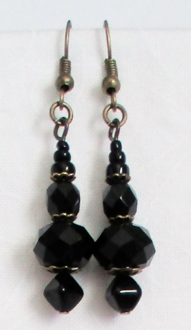 Faceted Black Drop Earrings - Juicybeads Jewelry