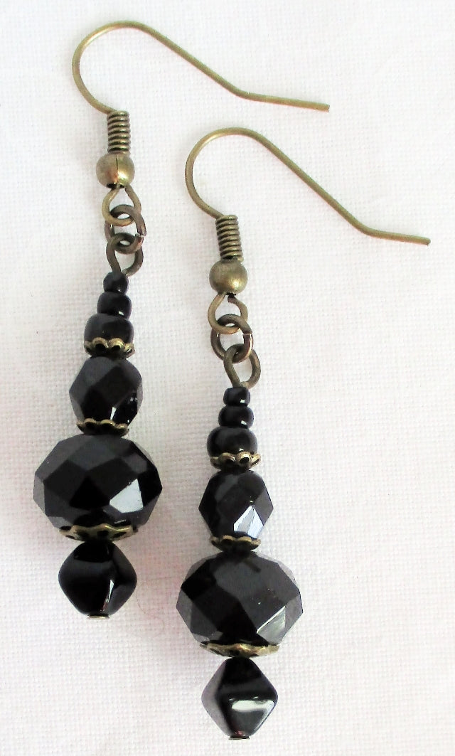 Faceted Black Drop Earrings