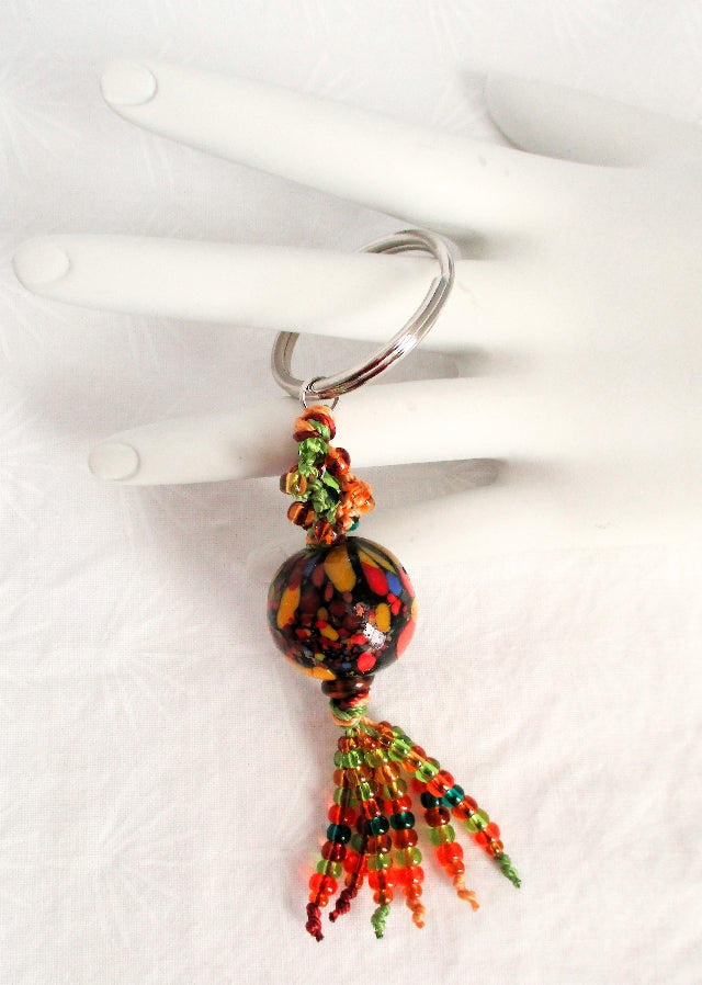 Green & Orange Beaded Keychain - Juicybeads Jewelry