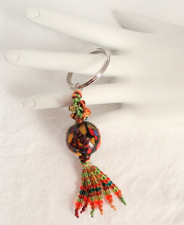 Green & Orange Beaded Keychain - Juicybeads Jewelry