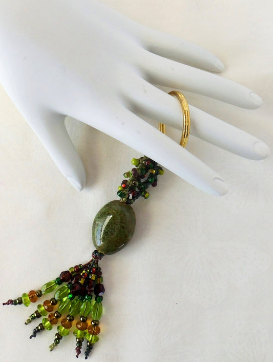 Green & Brown Beaded Keychain - Juicybeads Jewelry