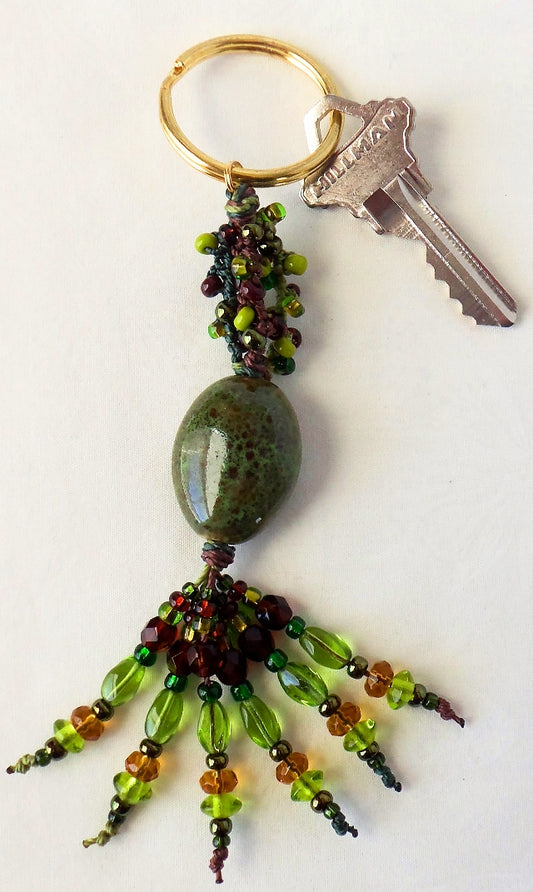 Green & Brown Beaded Keychain - Juicybeads Jewelry