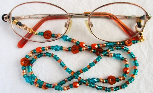 Green & Brown Flower Beaded Eyeglass Chain - Juicybeads Jewelry