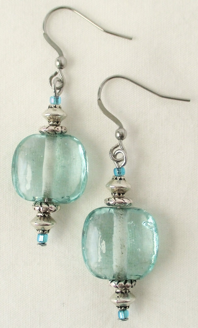 Light Blue Square Earrings - Juicybeads Jewelry