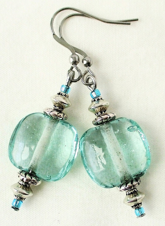 Light Blue Square Earrings - Juicybeads Jewelry