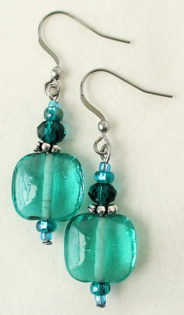 ocean green square earrings - juicybeads jewelry