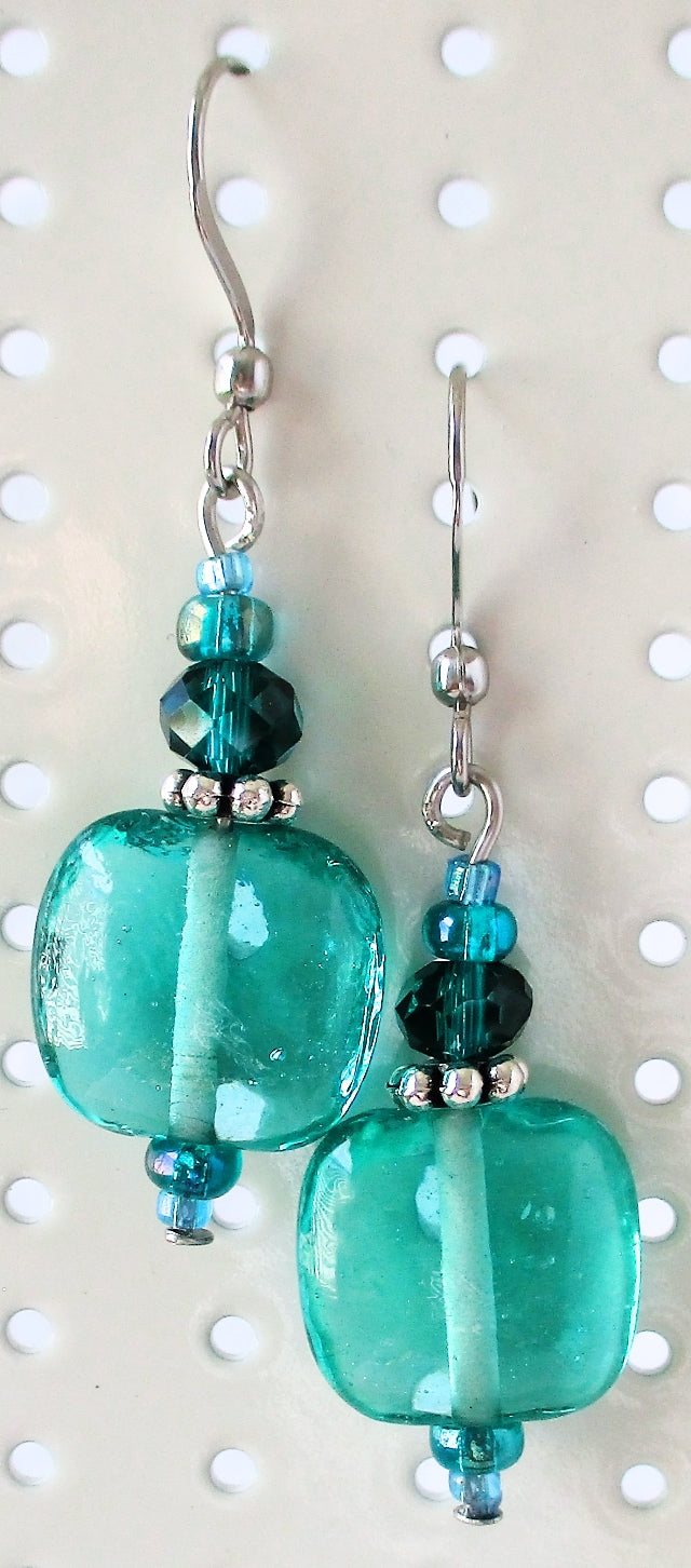 ocean green square earrings - juicybeads jewelry