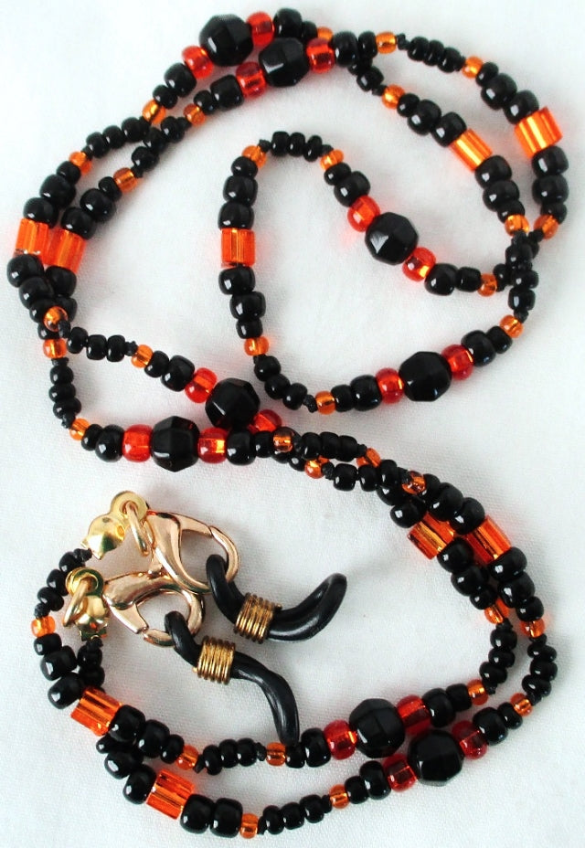 Black & Orange Beaded Eyeglass Chain - Juicybeads Jewelry