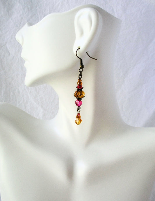 Pink & Brown Drop Earrings - Juicybeads Jewelry